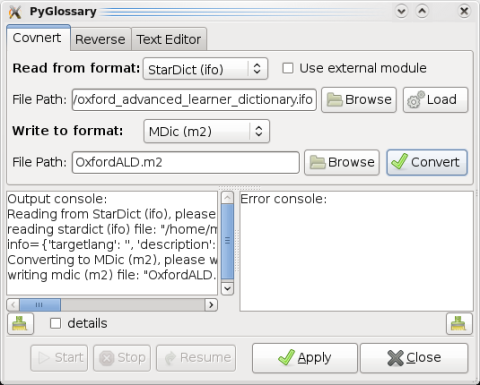 Working on glossarys (dictionary databases) using python